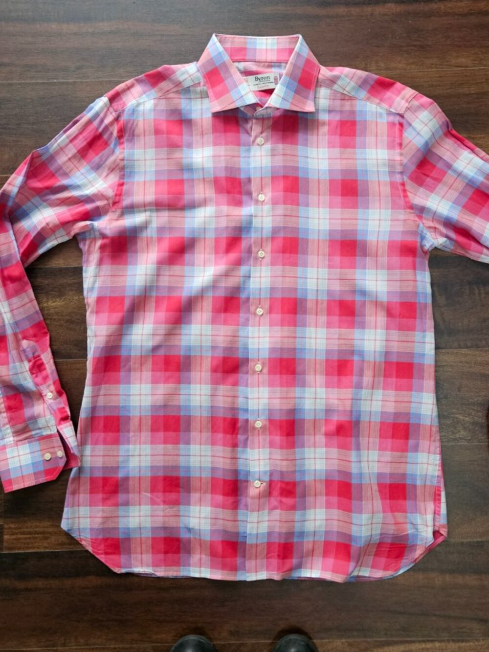 Byron British Style Exclusive Red Plaid Long Sleeve Button Shirt Cotton Men's L